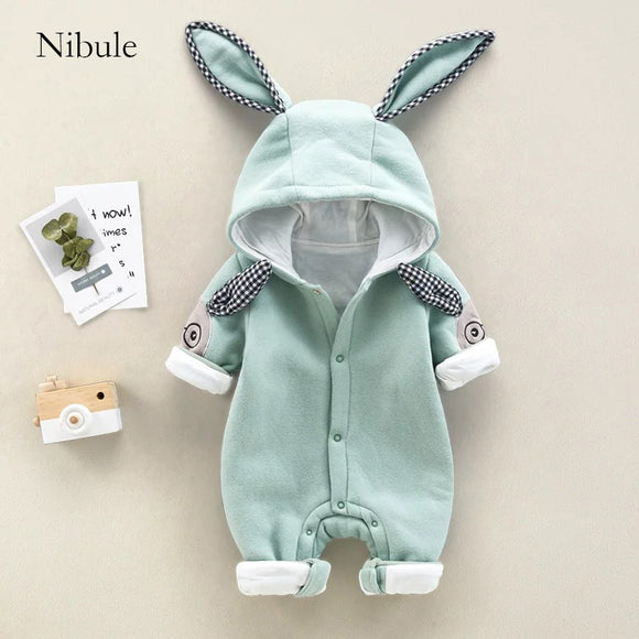 Nibule Newborn Kids Baby Boys Cute Solid Color Long Sleeve Hooded Romper Jumpsuit Top Outfits Clothes