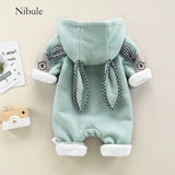 Nibule Newborn Kids Baby Boys Cute Solid Color Long Sleeve Hooded Romper Jumpsuit Top Outfits Clothes